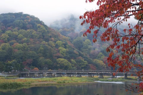 紅葉の嵐山と渡月橋