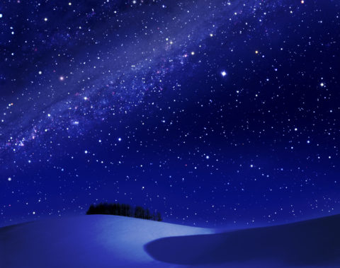 星空 星雲 冬 雪 丘 合成