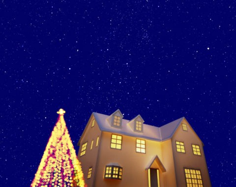 クリスマスツリーと家と星空 ＣＧ