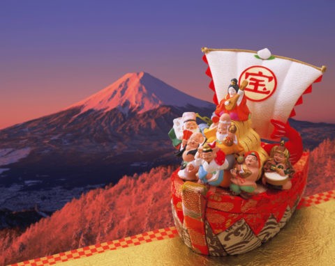 宝船の七福神と富士山 ＣＧ