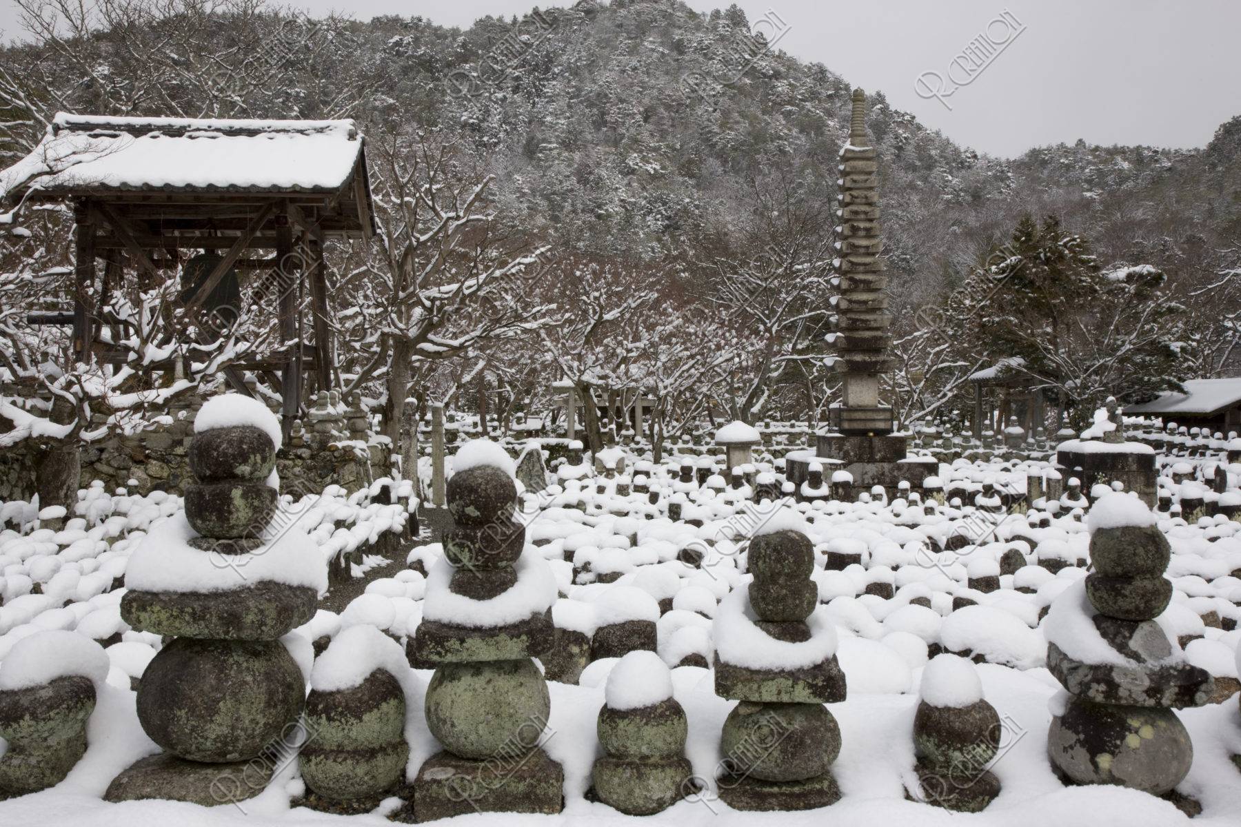 念仏寺 石仏 雪景色