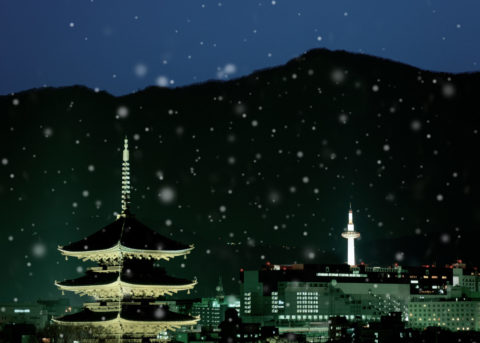 雪の五重塔 夜景