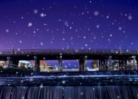 雪の鴨川 夜景