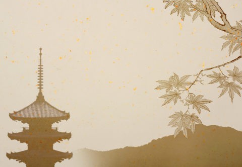 五重塔のある京都イメージ もみじ CG