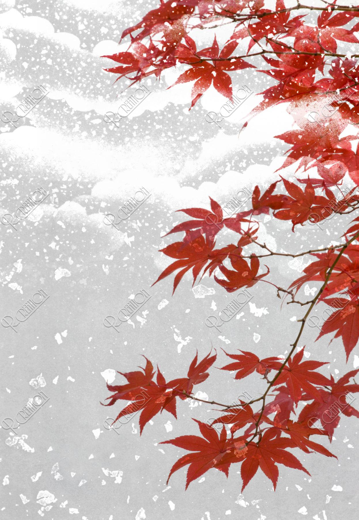 紅葉にかかる雪 背景イメージ CG