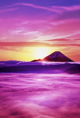 朝日の富士山と雲海