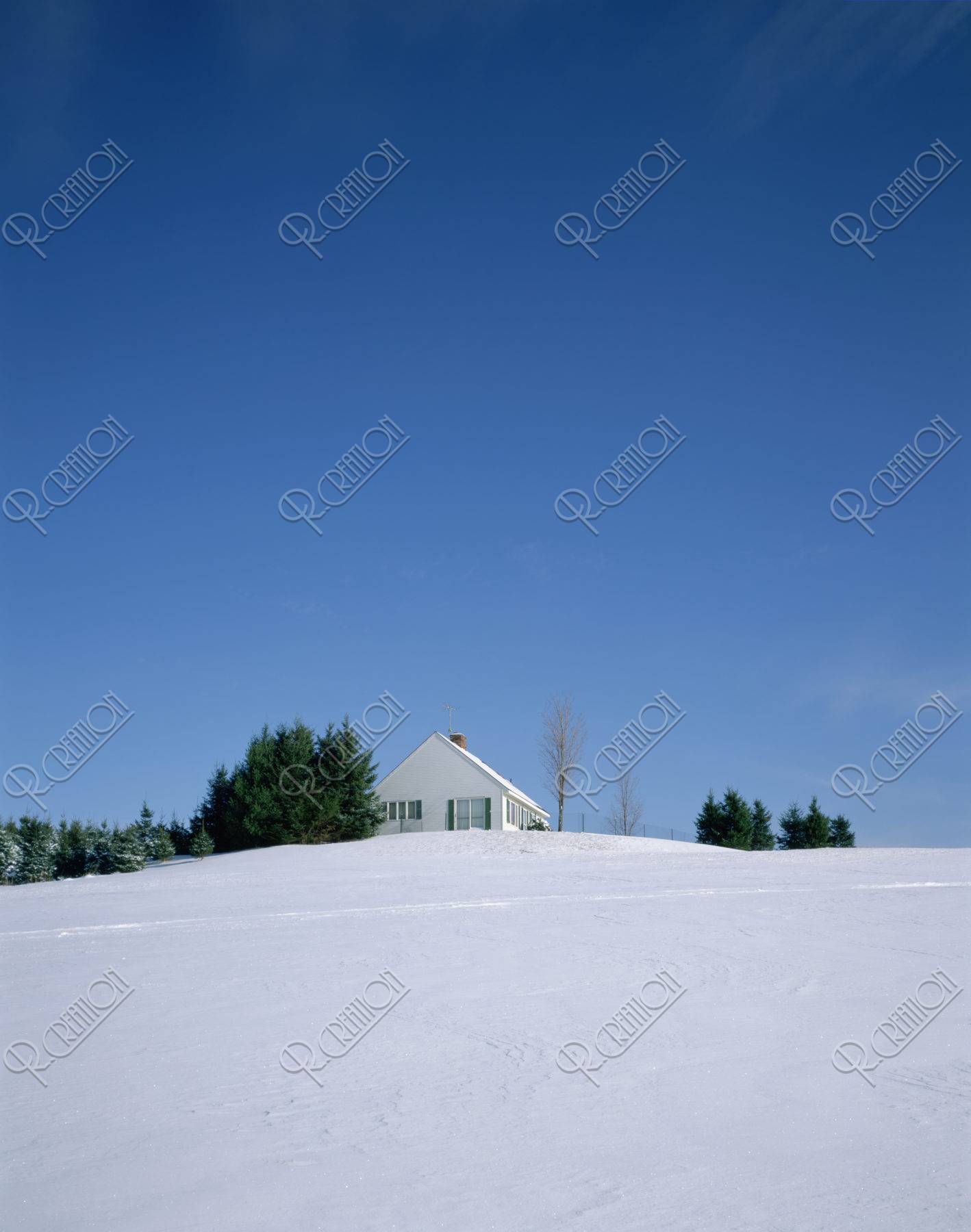 雪の丘の上の家