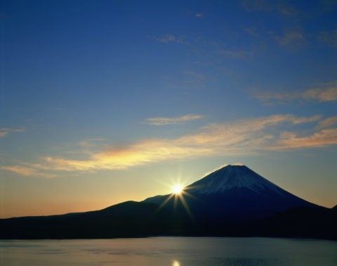 本栖湖と富士山の日の出