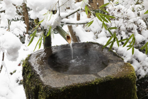 雪積る手水鉢
