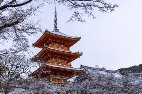 雪の清水寺 三重塔